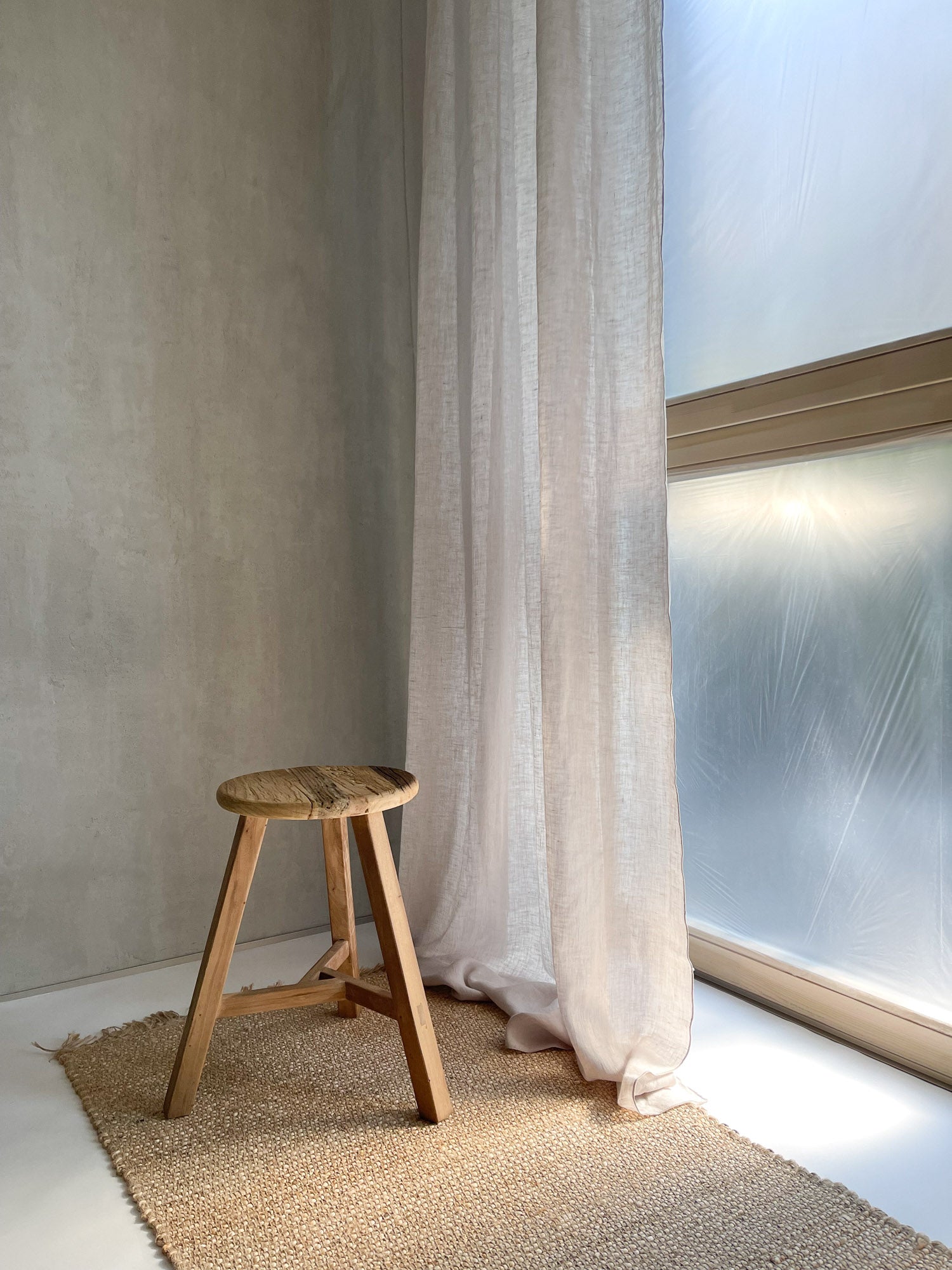 Leinen Musselin Vorhang - Beige, einzeln