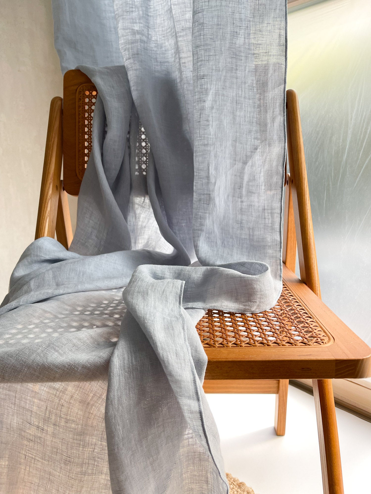 Leinen Musselin Vorhang - Hellblau, einzeln