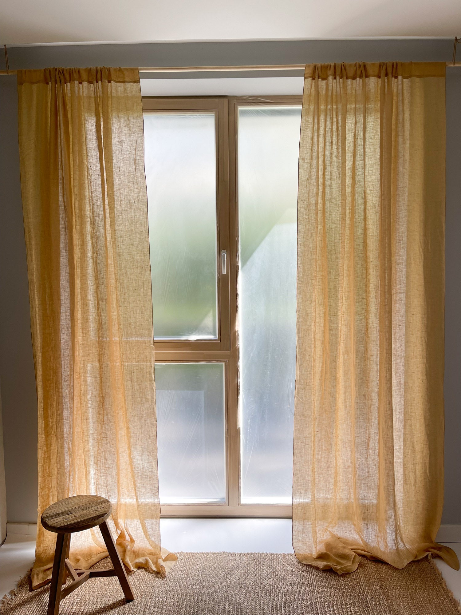 Leinen Musselin Vorhang - Hell Kamel, einzeln