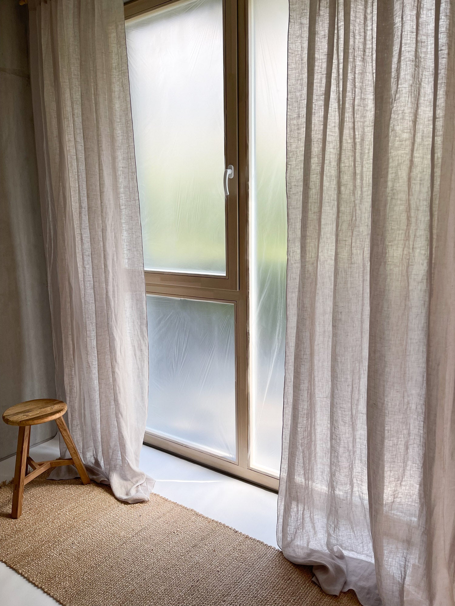 Leinen Musselin Vorhang - Beige, einzeln