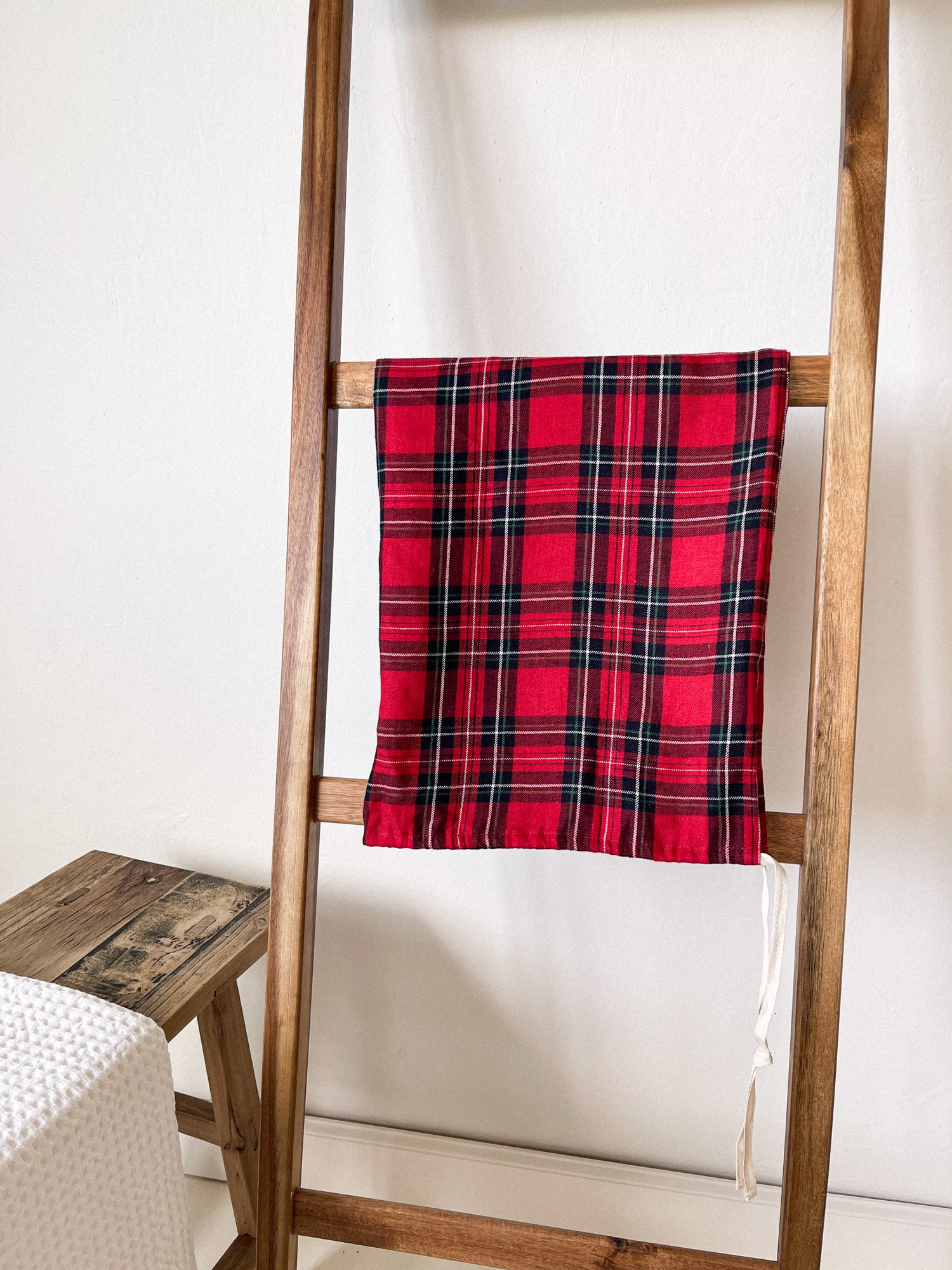 Leinen Wäschesack mit Kordelzug - Rot Tartan - Linen Notes