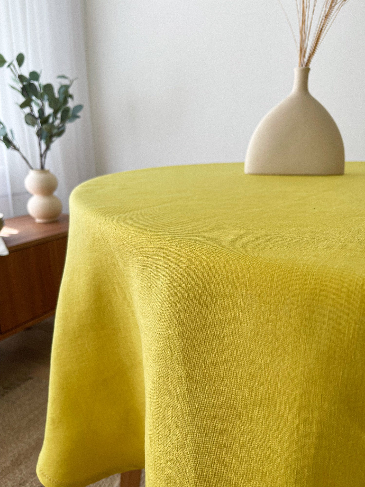 Runde Tischdecke aus Leinen mit Hohlsaum - Chartreuse Gelb - Linen Notes