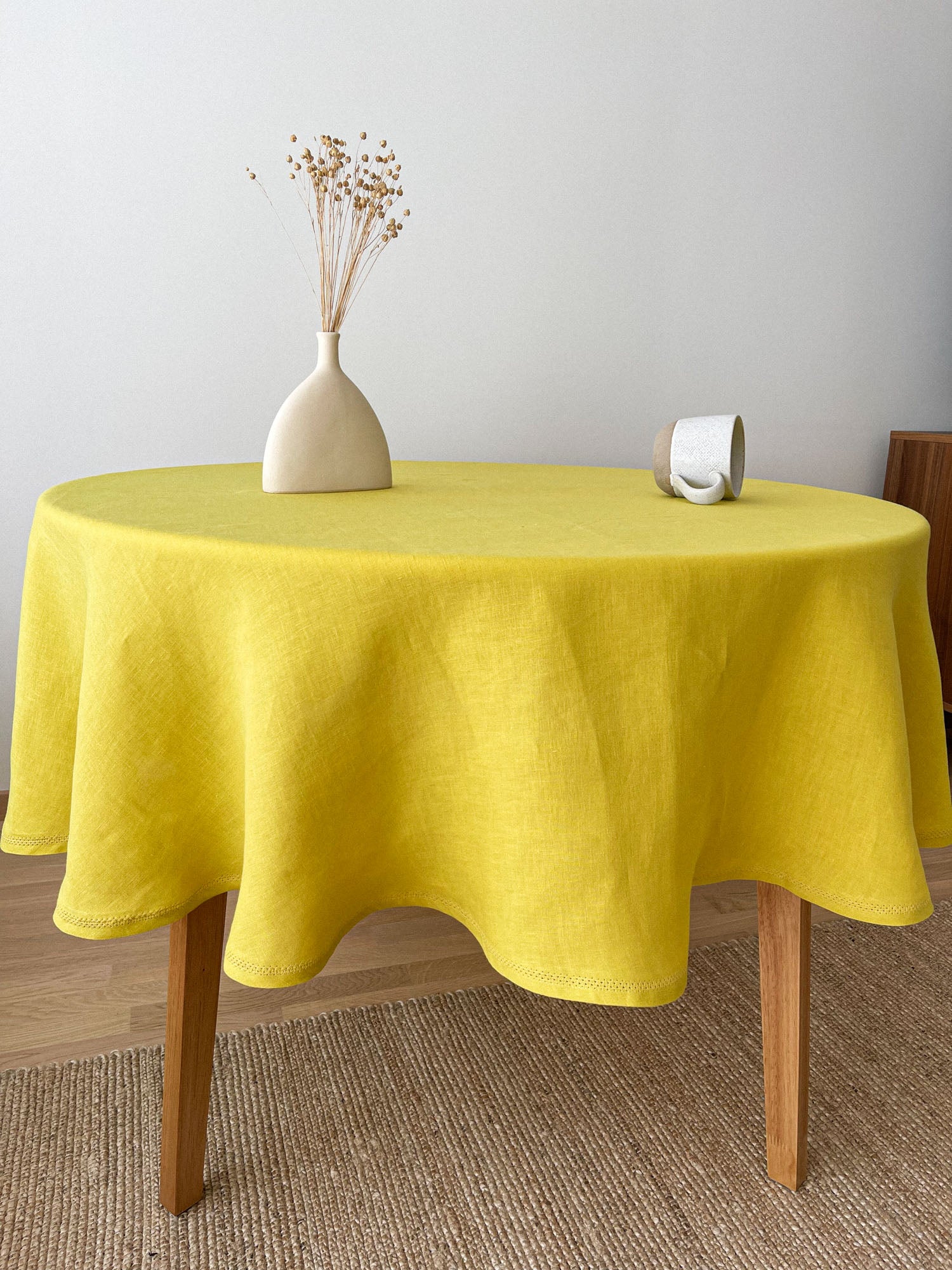 Runde Tischdecke aus Leinen mit Hohlsaum - Chartreuse Gelb - Linen Notes